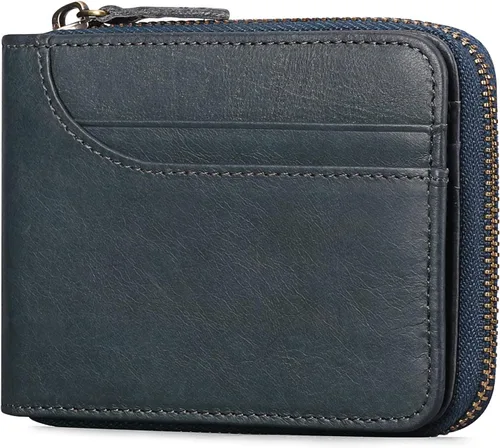 Vista 10 de Carteras GOIACII para hombres de cuero genuino con bolsillo frontal RFID con cierre de cremallera Bifold con tarjetero RFID, Zip Around, Bifold