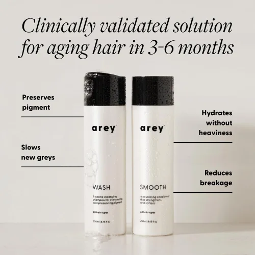 Vista 2 de Arey Shower Duo Juego de champú y acondicionador para lavado diario Retrasa + reduce los signos del envejecimiento del cabello gris Retiene