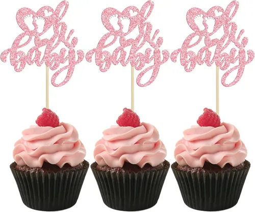 Vista 8 de 24 piezas de decoración de cupcakes con purpurina dorada para el día de San Valentín, temática de San Valentín, fiesta de cumpleaños, suministros