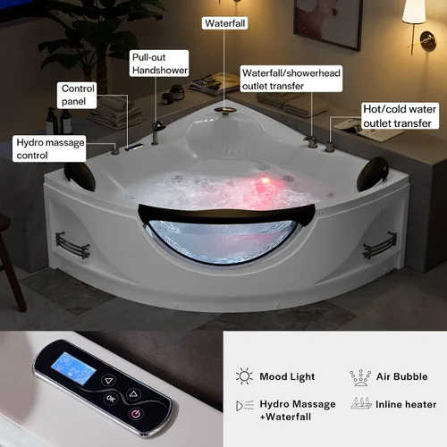 Vista 8 de Empava 59" Corner Whirlpool Tub, Jetted Bathtub for 2 Person