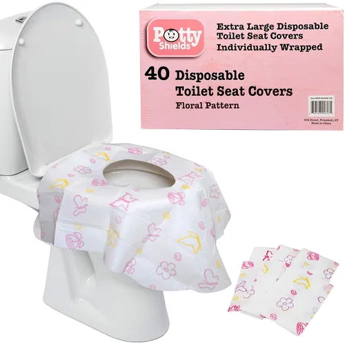 Vista 11 de Cubiertas de asiento de inodoro desechables XL de Potty Shields, paquetes individuales, 12, Floral