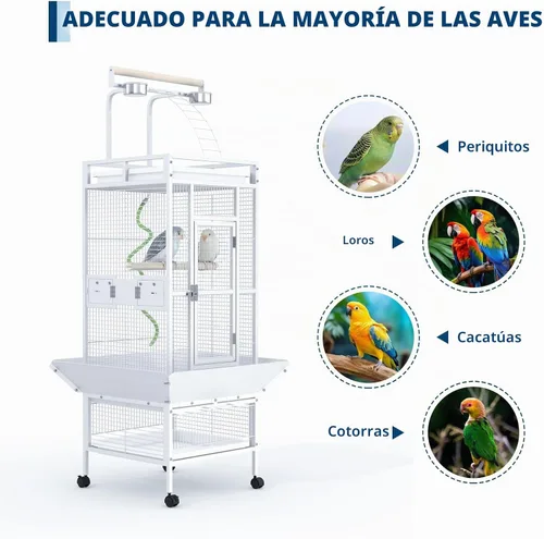 Vista 7 de Jaula grande para pájaros de 60 pulgadas de alto, jaula para periquitos de interior con reproductor, percha de cuerda para pájaros, jaula de pájaros