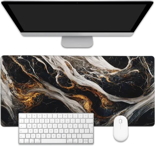 Vista 11 de Alfombrilla para mouse, estilo de línea de arte dorada abstracta para escritorio, almohadilla de escritorio con base antideslizante y borde cosido