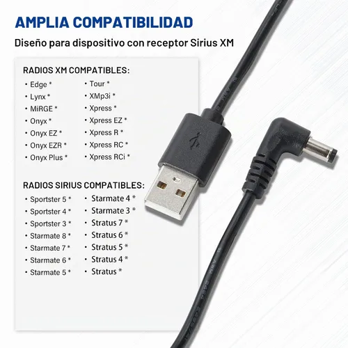 Vista 2 de Anina Cable de alimentación USB de 3.2 pies, conector de cargador de 5 voltios para receptor de radios Sirius XM para SXVD1 (A), XDPIV1, XDPIV2