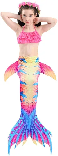 Vista 3 de Traje de baño de cola de sirena para niñas que nadan sin monofín