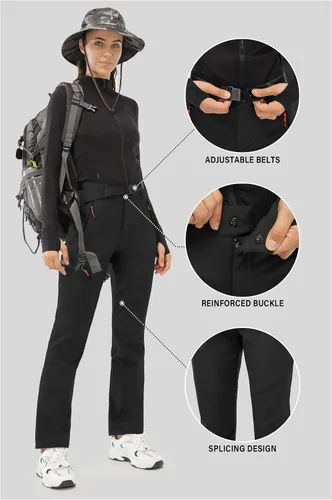 Vista 6 de PERSIT Pantalones de senderismo para mujer, impermeables, resistentes al viento, con forro polar