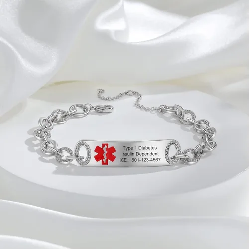 Vista 54 de OPALSTOCK Pulseras médicas personalizadas de silicona ajustable para identificación de emergencias, grabado gratuito, 9 pulgadas, resistente al