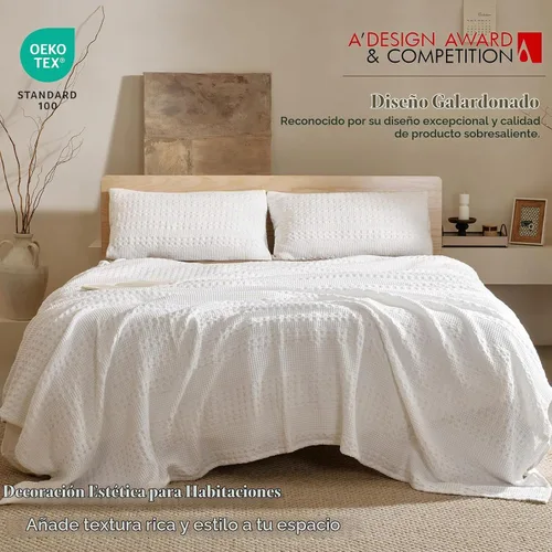 Vista 4 de PHF Manta ligera de punto gofre 100% algodón para cama, King, color blanco 02 Blanco