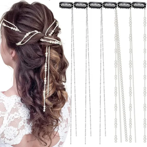 Vista 8 de Chunyin 6 Piezas Cadenas de Cabello con Diamantes de Imitación para Mujer Encanto de Perla Accesorios de Joyería para el Cabello con Diamantes