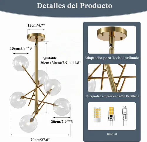 Vista 2 de KCO Lámparas Sputnik modernas de iluminación con 6 luces de burbujas de luz para iluminación de globo de vidrio transparente, lámpara de techo