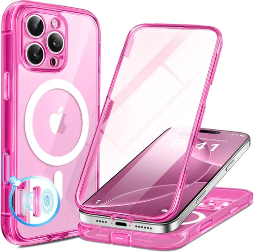 Vista 52 de BERFY Funda para iPhone 17 Pro Max, compatible con MagSafe, protector de pantalla de vidrio integrado, protección de cámara, funda de cuerpo