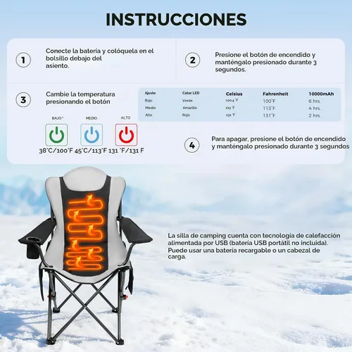 Vista 3 de OUTSIDER Silla de camping plegable de 3 posiciones con calefacción