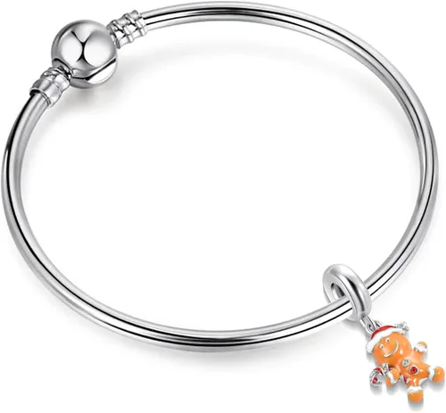 Vista 3 de Muñeco de nieve de Navidad, elfo, ciervo, dulce pan de jengibre, abalorio de invierno para pulsera Pandora