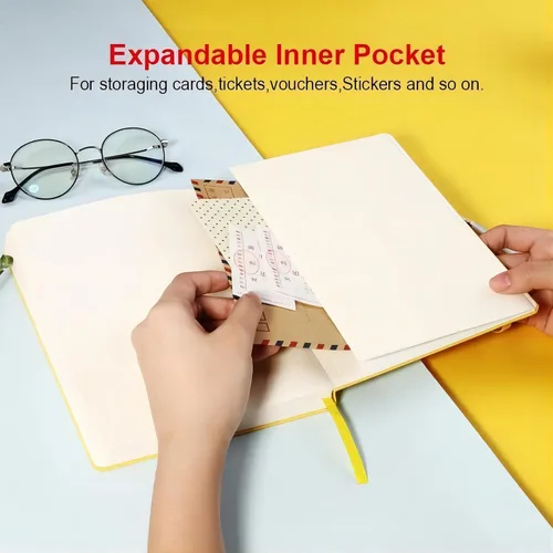 Vista 4 de POPRUN - Cuadernos de diario rayados A5, cuaderno de tapa dura de cuero grueso para escritura, trabajo de negocios, viajes, escuela, universidad