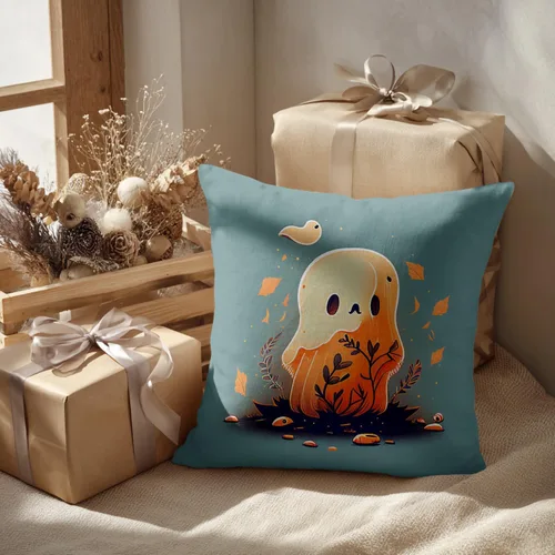 Vista 42 de Batmerry Autumn Pumpkin Templeton Throw Pillow Covers, Green Leaves Paths Forests Decorative Pillow Covers Digital Printing Blended for Couch Sofa