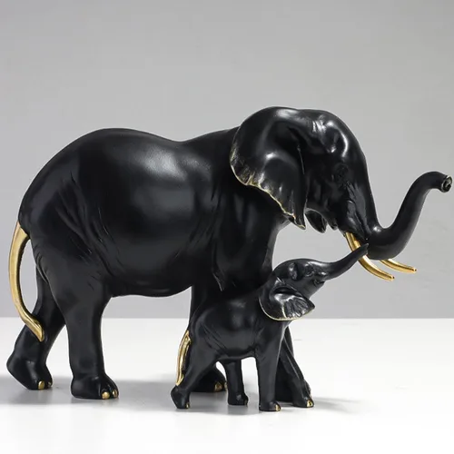 Vista 2 de Estatua de elefante, figuras creativas de elefante, decoraciones para sala de estar, estilo moderno, decoración del hogar (negro)