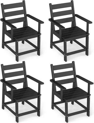 Vista 28 de GREENVINES Silla de comedor al aire libre HDPE, sillas sin brazos, negro