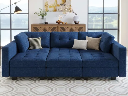 Vista 4 de Belffin Sofá Seccional Modular con Almacenamiento Sofá Cama Seccional Modular para Sala de Estar Azul