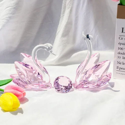 Vista 4 de YWHL Regalos de Cisne de Cristal del 15º Aniversario para Pareja, 15 Años de Aniversario de Boda para Ella Él, Figura de Cisne con Diamante Rosa
