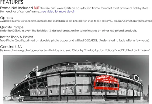 Vista 2 de Chicago Wrigley Field - Póster vintage sin marco, 11.75 x 36 pulgadas, imagen panorámica fotográfica del estadio de béisbol, tamaño estándar