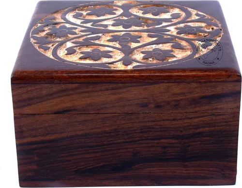 Vista 19 de Urna de madera antigua hecha a mano con grabado del árbol de la vida tallada a mano para mujeres y hombres, joyas Acentos de decoración del hogar