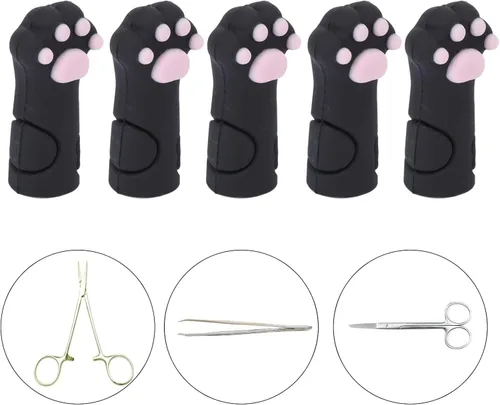 Vista 6 de 5 protectores de tijeras de cutícula, con forma de gato, silicona para recortar cutículas, funda protectora para uñas de los pies, pinzas