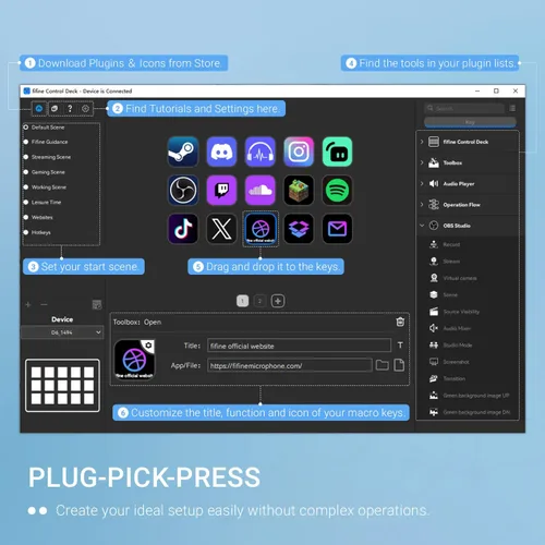 Vista 8 de FIFINE AmpliGame - Controlador de juegos con 15 accesos directos para OBS Streaming Studio con teclas macro, acciones de activación, controlador RGB