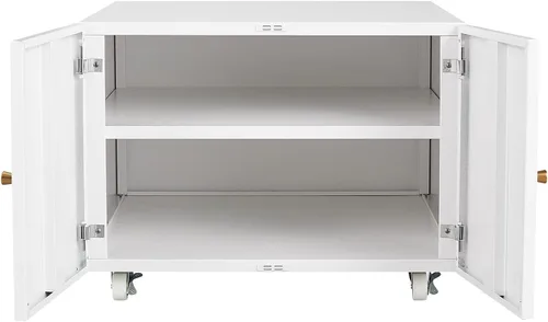 Vista 3 de AMNOOL Organizador de muebles de oficina, organizador de gabinete de acero de 2 puertas, base rodante móvil, soporte de escritorio para impresora