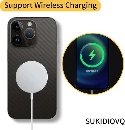 Vista 5 de Paquete de 2 calcomanías para iPhone 15, película protectora de vidrio transparente de fibra de carbono brillante, delgada, ultraligera, protector