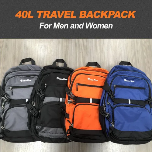 Vista 9 de Seektop Mochila de viaje ligera para hombres y mujeres, múltiples bolsillos 40L, mochila de senderismo plegable, Negro, Grande
