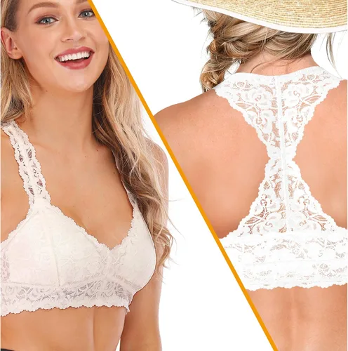Vista 2 de BRABIC Bralette de encaje con espalda cruzada y cuello en V profundo para mujer