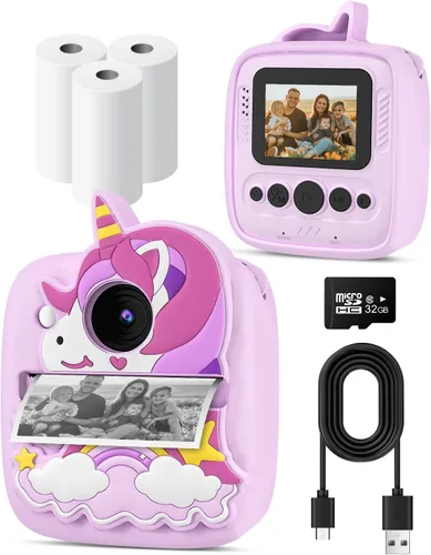 Vista 9 de Cámara de impresión instantánea para niños de 3 a 12 años, cámara para niños con tarjeta SD de 32 G y papel de 300 fotos, foto de 48 MP, video