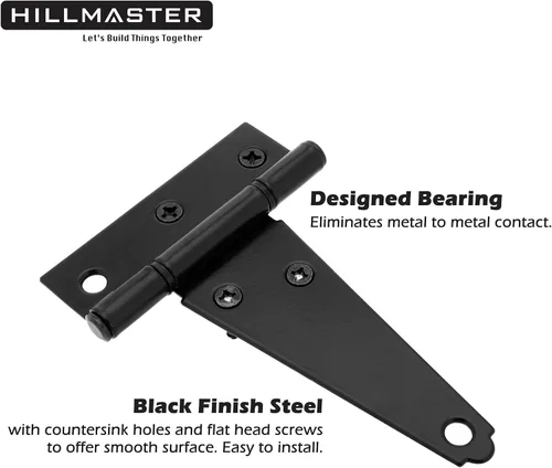 Vista 7 de Hillmaster Bisagras de puerta de cobertizo resistentes con correa en T de 4 pulgadas, bisagra en T negra para cercas de madera, persiana, ventana