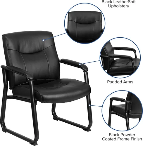 Vista 12 de Flash Furniture HERCULES Series Big & Tall - Silla de recepción lateral ejecutiva LeatherSoft negra de 500 libras con base de trineo