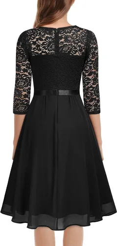 Vista 2 de MISSMAY Vestido de fiesta de dama de honor formal con encaje en V vintage para mujer