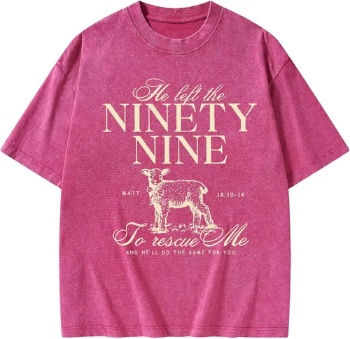 Vista 9 de Camisetas gráficas de verano para mujeres y hombres, de algodón, de gran tamaño, 90 y nueve con ovejas, camiseta cristiana lavada