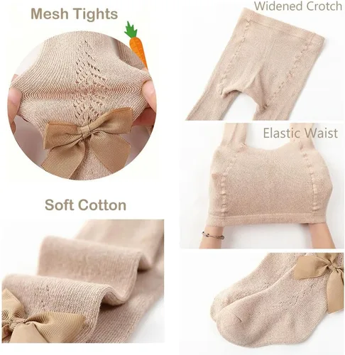 Vista 4 de Medias de punto trenzado para bebé niña con lazo sin costuras, mallas de algodón para bebés