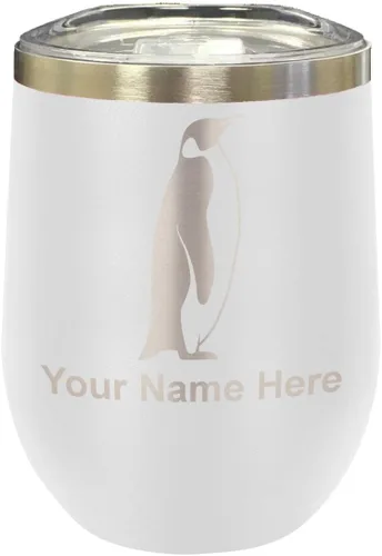 Vista 39 de LaserGram Vaso de vino de acero inoxidable de doble pared, pingüino, grabado personalizado incluido (negro)