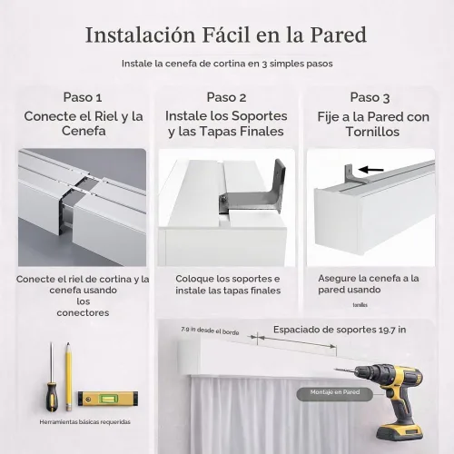 Vista 5 de zshine Cortina de cuatro en uno con pelmet, doble riel decorativo, panel opcional y cinturones de luz inteligentes para montaje en el techo