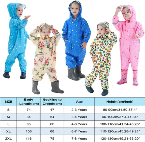 Vista 4 de Traje de lluvia de una pieza para niños y niñas, impermeable, abrigo de lluvia para niños