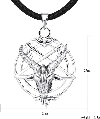 Vista 3 de JO WISDOM Baphomet - Collar con colgante de cabeza de cabra de pentáculo invertido de plata de ley 925 para hombre y mujer, Plata esterlina