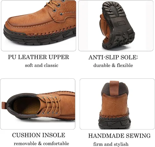 Vista 4 de Men Shoes Leather Casual Shoes Classics Slip on Shoes for Men Work Bussiness Office Drving Sneaker