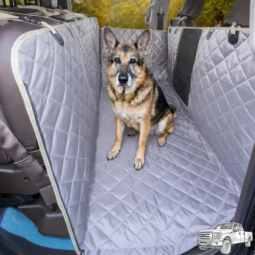 Vista 10 de Funda de asiento para perros con asientos traseros abatibles, hamaca de suelo de cobertura completa para perros grandes, protector Oxford de nailon