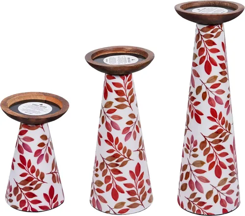 Vista 12 de Mela Artisans Pakshi - Juego de 3 portavelas de madera de mango de 6, 9 y 12 pulgadas, color blanco envejecido, portavelas de madera para mesa