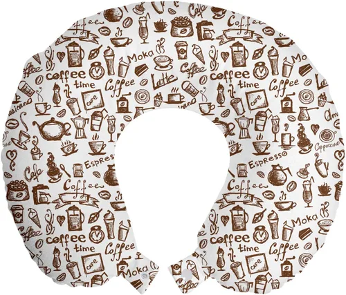 Vista 49 de Ambesonne Almohada de viaje para pizza, con patrón dibujado a mano, menú de pizzería, comida rápida, deliciosa comida gourmet, accesorio de viaje