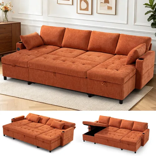 Vista 9 de Sofá cama extraíble de tela de 84 pulgadas con respaldos ajustables, color negro
