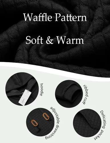Vista 5 de COOFANDY - Sudaderas con capucha para hombre, manga larga, estilo waffle, tejidas, con bolsillo