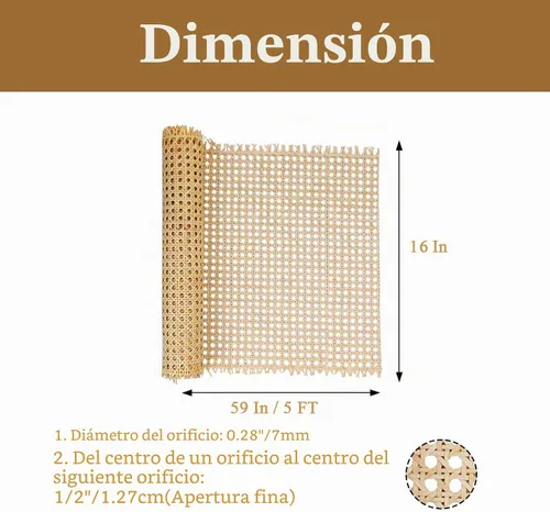 Vista 7 de Cincha de caña de ratán natural de 16 pulgadas x 5 pies, rollo de red de malla abierta tejida para proyectos de decoración de muebles de bricolaje