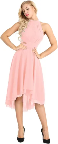 Vista 4 de iEFiEL - Vestido de gasa para mujer con cuello halter sin mangas y cuello alto y corto