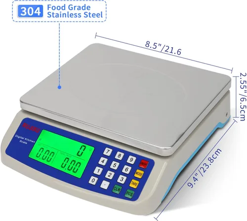 Vista 2 de Gran báscula digital de cocina 30KG báscula comercial de alimentos 66LB para hornear pan carne acero inoxidable báscula de cálculo de precios GRIS